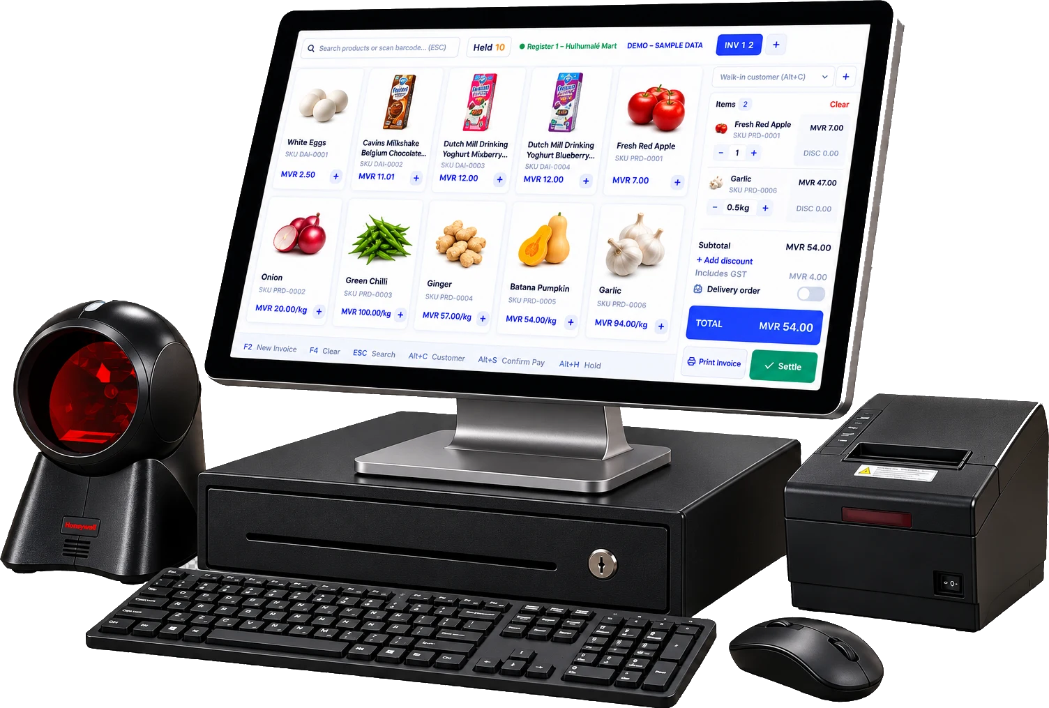 LeadPOS Counter Kit: POS terminal, receipt printer, barcode scanner, cash drawer, keyboard and mouse